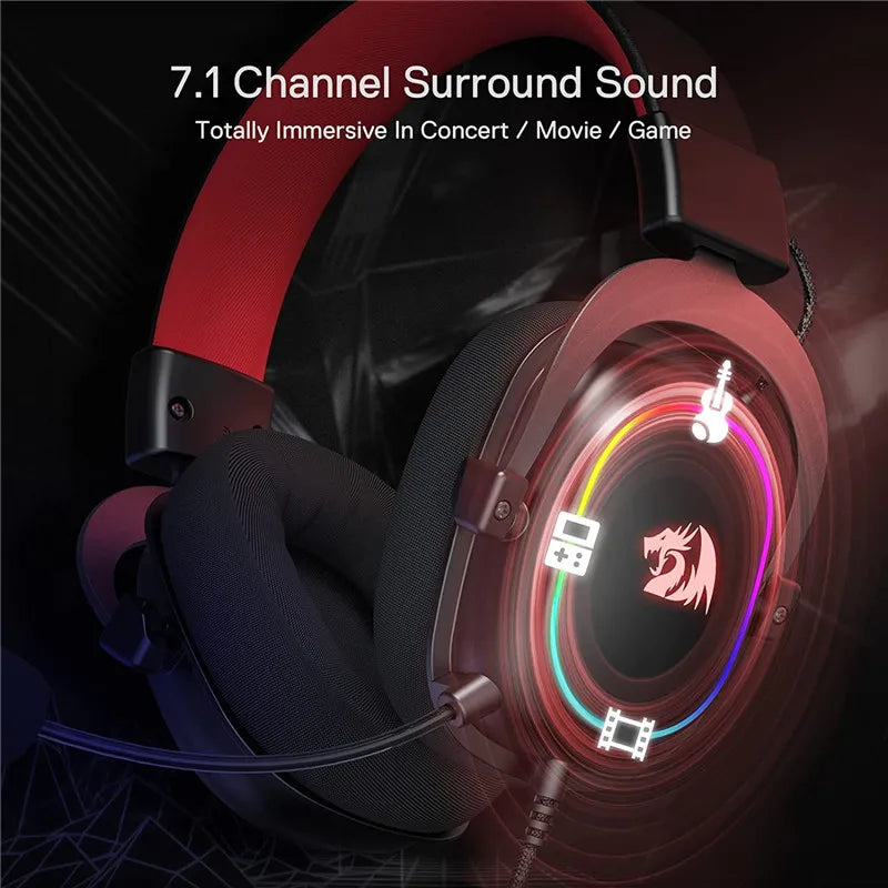 Redragon H510-RGB Zeus X Gaming Headphone Microphone Noise Cancelling 7.1 USB Surround Computer Headset Earphones EQ Controller