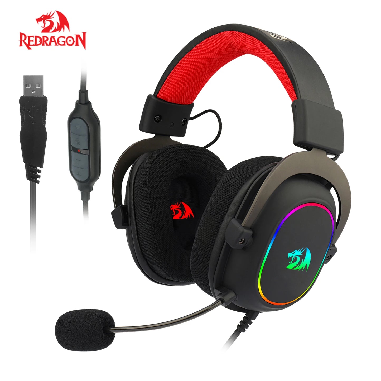 Redragon H510-RGB Zeus X Gaming Headphone Microphone Noise Cancelling 7.1 USB Surround Computer Headset Earphones EQ Controller