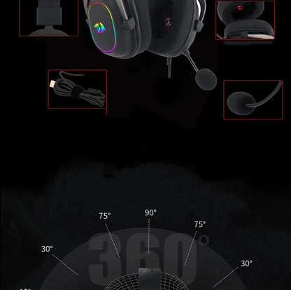 Redragon H510-RGB Zeus X Gaming Headphone Microphone Noise Cancelling 7.1 USB Surround Computer Headset Earphones EQ Controller