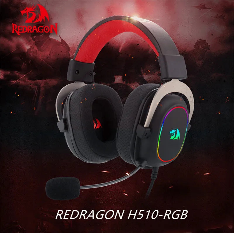 Redragon H510-RGB Zeus X Gaming Headphone Microphone Noise Cancelling 7.1 USB Surround Computer Headset Earphones EQ Controller