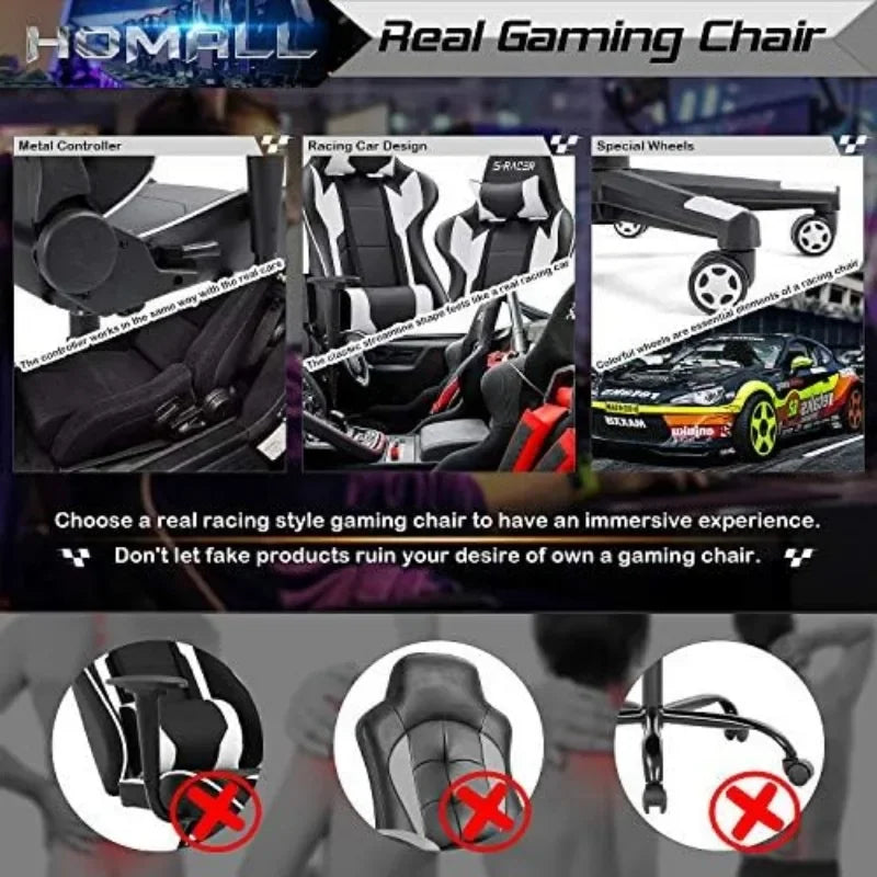 Homall Gaming Chair, Office High Back Computer Chair Leather Desk Racing Executive Ergonomic Adjustable Swivel Task Chair, White