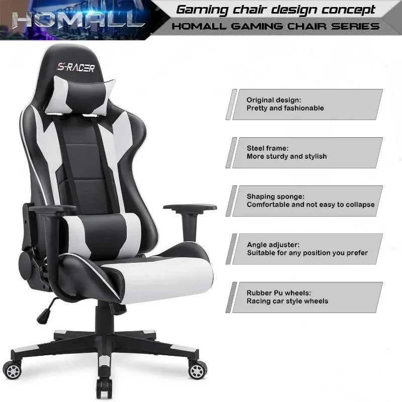 Homall Gaming Chair, Office High Back Computer Chair Leather Desk Racing Executive Ergonomic Adjustable Swivel Task Chair, White