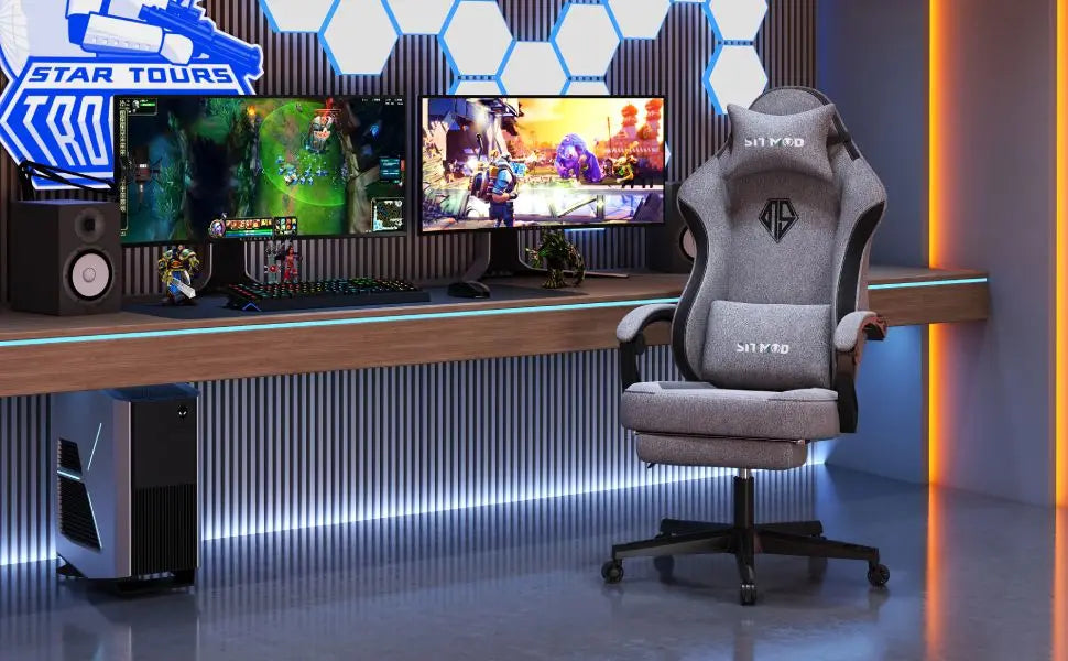 Gaming Chairs for Adults with Footrest-Computer Ergonomic Video Game Chair-Backrest and Seat Height Adjustable Swivel Task Chair