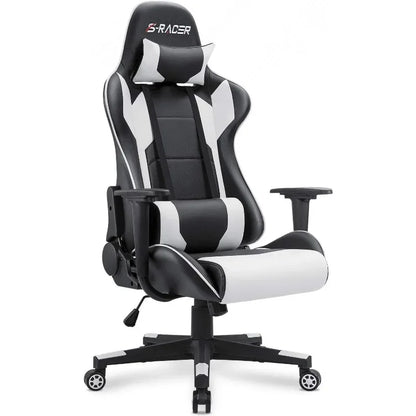 Homall Gaming Chair, Office High Back Computer Chair Leather Desk Racing Executive Ergonomic Adjustable Swivel Task Chair, White