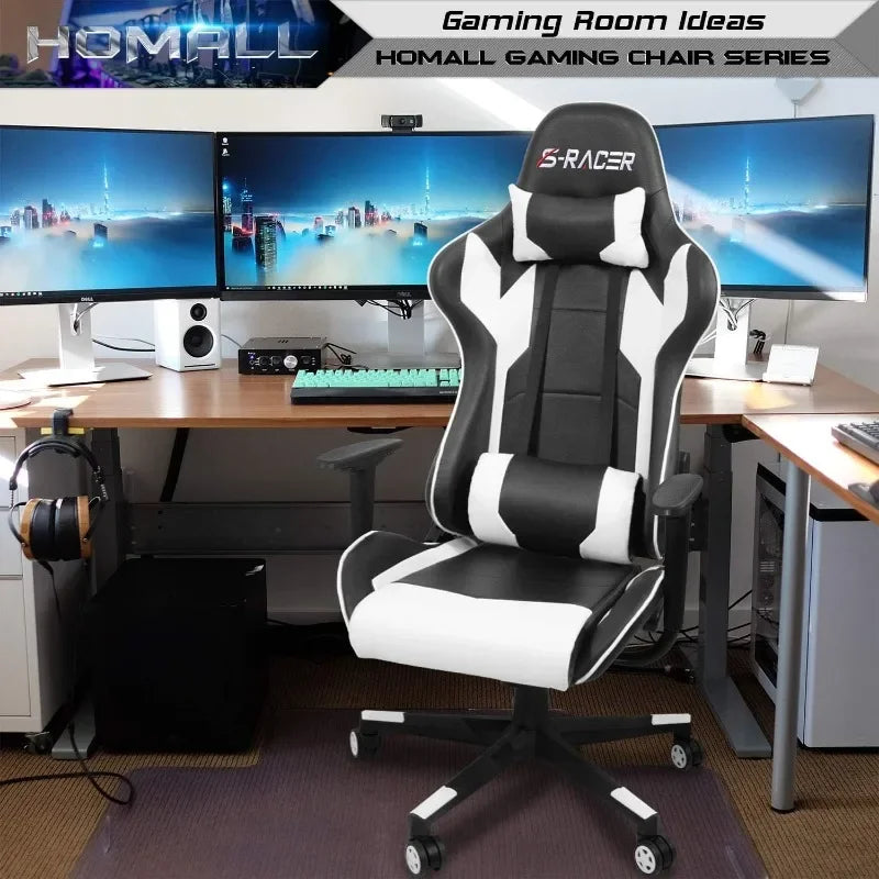 Homall Gaming Chair, Office High Back Computer Chair Leather Desk Racing Executive Ergonomic Adjustable Swivel Task Chair, White