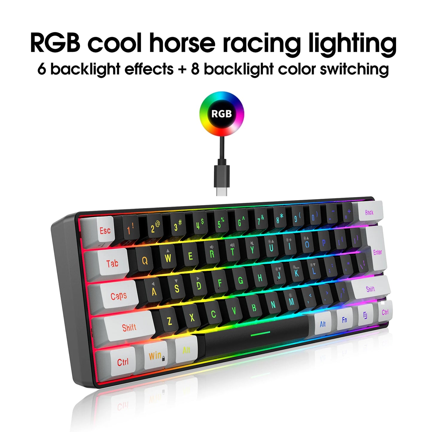 HXSJ V700BW A869 USB Keyboard Mouse Kit 61-key Wired RGB Backlight Computer Keyboard Colorful LED Lighting 3200DPI Gaming Mouse