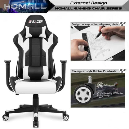 Homall Gaming Chair, Office High Back Computer Chair Leather Desk Racing Executive Ergonomic Adjustable Swivel Task Chair, White