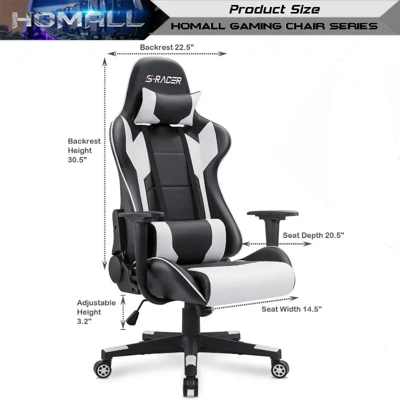 Gaming Chair, Office High Back Computer Chair Leather Desk Racing Executive Ergonomic Adjustable Swivel Task Chair