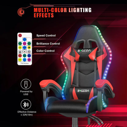 RGB Gaming Chair with LED Lights and Ergonomic Computer Chair Reclining PU Leather High Back Video Office Chair with Headrest