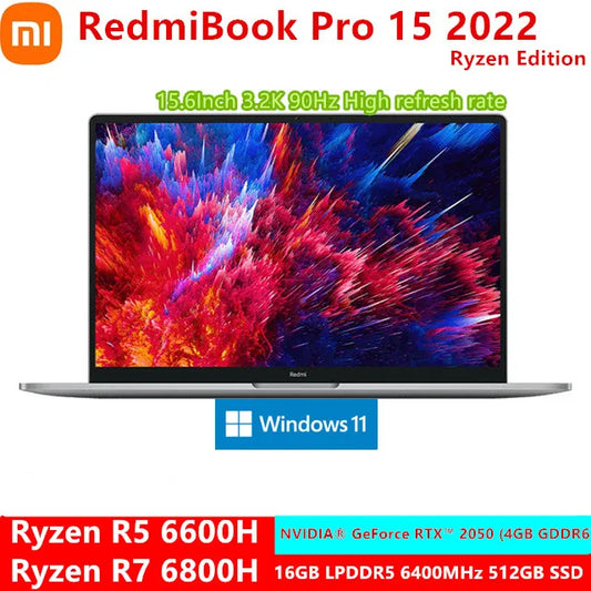 Xiaomi Laptop RedmiBook Pro 15 Ryzen AMD R5 6600H/R7 6800H 16G DDR/512G SSD 15.6" 3.2K Screen 90HZ 2022