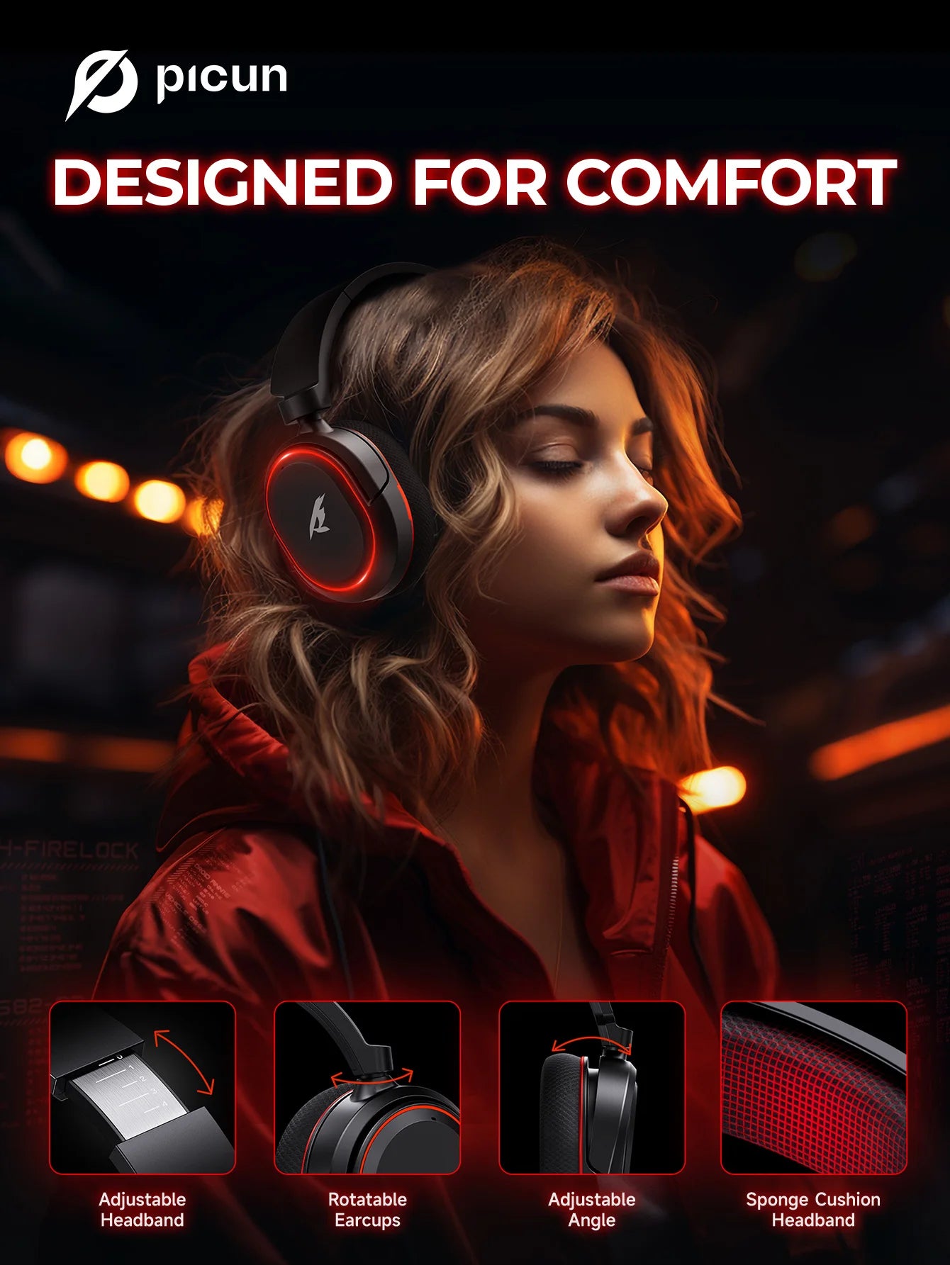 Picun G2 2.4G Wireless Gaming Headset Bluetooth Headphones 5ms Low Latency 7.1 Surround ENC Mic For PC PS4 PS5 Phone Switch