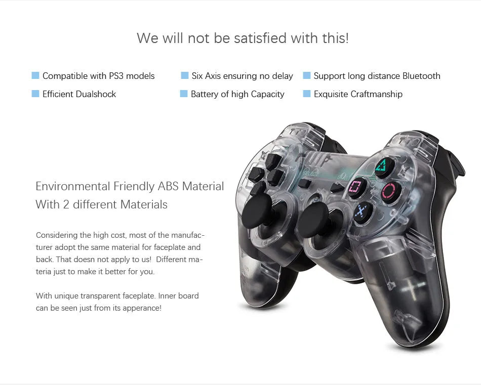 Video-Game Wireless Dual Shock Gamepad Transparent Hand Controller for Sony PS3 Playstation 3 Console Sixaxis Joystick Remote