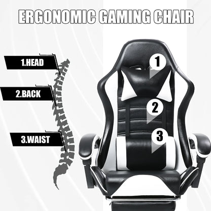 Ergonomic Gaming Chair with Footrest, PU Leather Video Game Chairs for Adults, Reclining Gamer Chair Office Chair