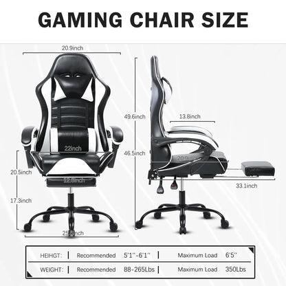 Ergonomic Gaming Chair with Footrest, PU Leather Video Game Chairs for Adults, Reclining Gamer Chair Office Chair